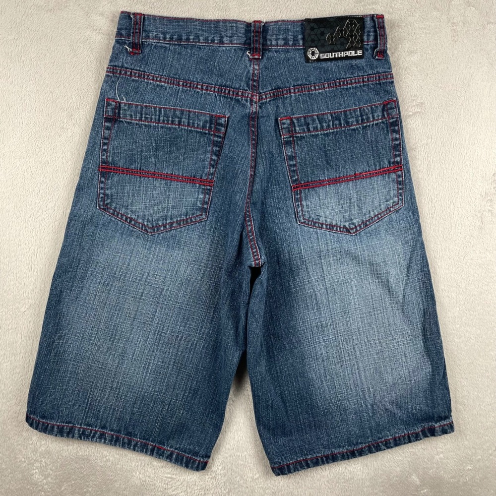 Vintage Southpole Denim Shorts Mens 32 Blue Red Contrast Stitch Baggy Jorts 15"